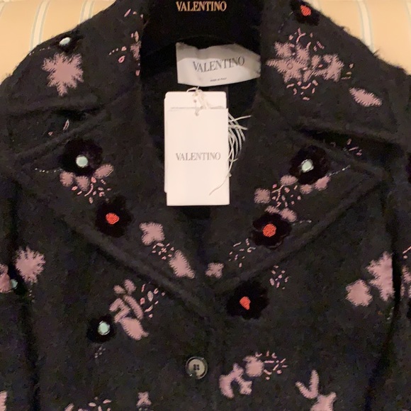 VALENTINO COUTURE BLACK EMBROIDERED EMBELLISHED WOOL BLEND LUXURY COAT SIZE 4 - Picture 12 of 16